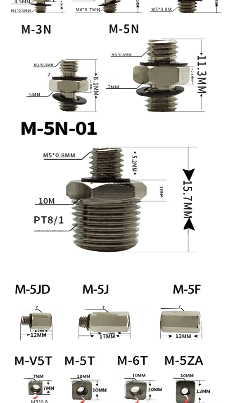 Metall Mini Air Pneumatische Rohrverschraubung Messing Gerade Ellenbogen T-Rohr Innengewinde M3 M5 M6 1/8 OD Stecker Adapter Schnellverbinder – Detail 4