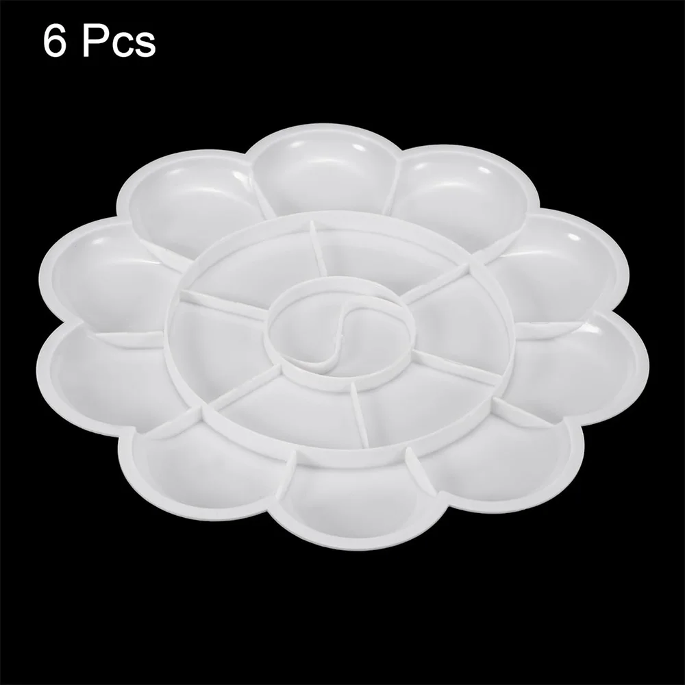 2/6Pcs Paint Tray Palette, 7.28"/18.5cm Painting Palette Plastic Flower Shape for Watercolor Gouache Art Craft DIY Project