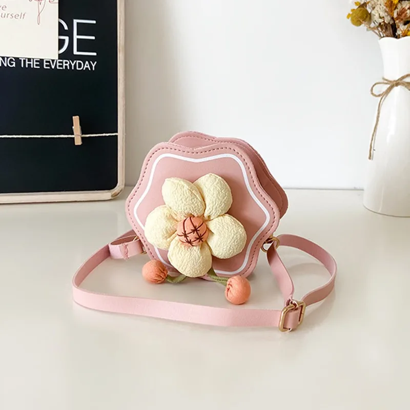 Spring Mini Crossbody Bag for Children Cute Flower Decor Baby Girls Shoulder Bags Kids Toddler Small Coin Purse Handbags Wallet