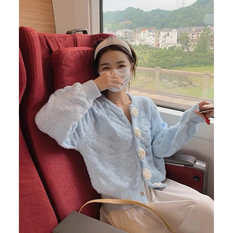 

Cropped Sweater Korean Cardigan Crop Top 2023 Fashion Sweaters Sueter Coat Crochet Flower Cardigans Women Knit Pull Femme