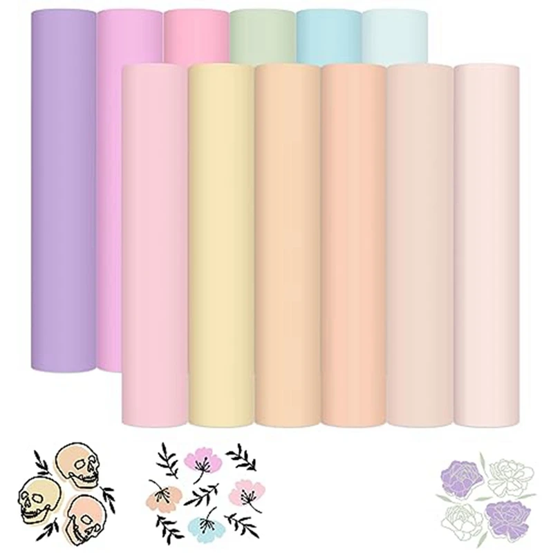 

Pastel Adhesive Vinyl Set-12 Sheets 30X30cm Matte Crafted Permanent Vinyl, Suitable For Most Cutting Machines,Car Decals Durable