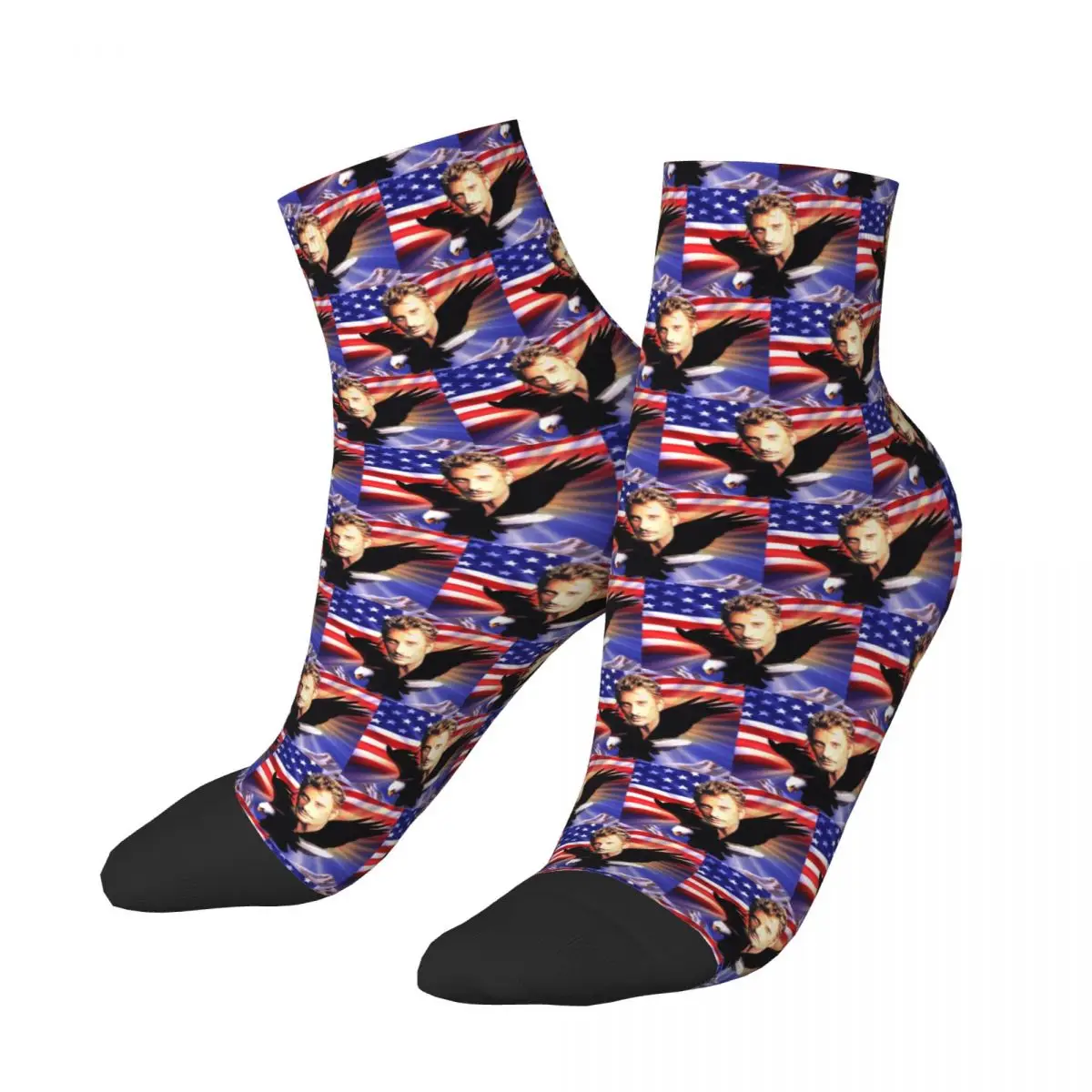 

US Eagle Johnny Hallyday Rock Music French Singer Ankle Socks Male Mens Women Winter Stockings Harajuku