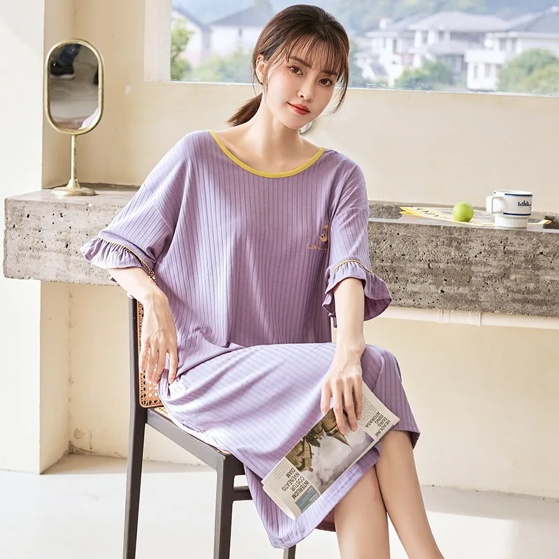 2023 Women's Nightgowns Modal Sleepwear Female Print Nightdress Short-Sleeved Sleep Dress Nightwear Homewear Housewear Pajama