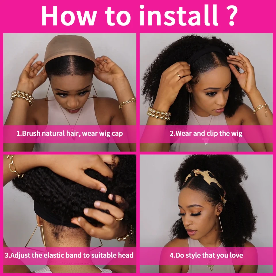 Headband Hair Woman Afro Kinky Curly Wig 200% High Denisty Brazilian Remy Hair Fast-Installing Full Machina Natural MYLOCKME human hair wigs