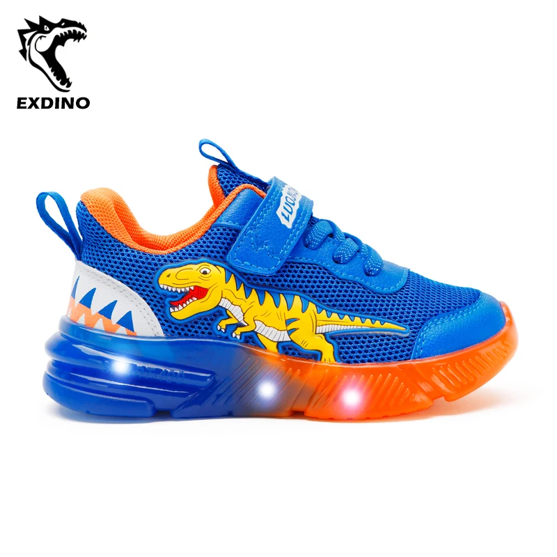 Dinosaur 2-6 Children's LED T-REX Mesh Autumn Light Up Shoes Boys Little Kids Outdoor Casual Glowing Sports Sneakers EXDINO
