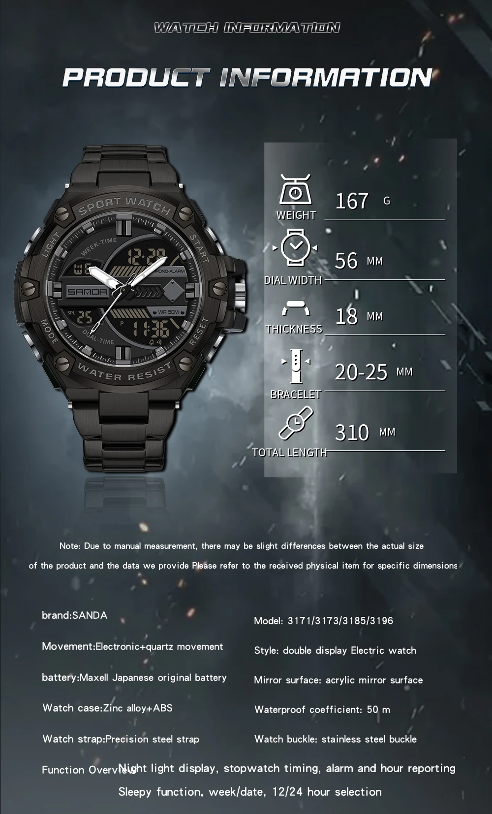 SANDA 2023 New Fashion Men Outdoor Sports Watches Luxury Gold Case Multifunctional Chronograph Watch Luminous Waterproof 3171