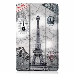 Enhanced Tri - Fold Stand PU Leather Cover with Sleep/Wake and Shockproof Features (Eiffel Tower)