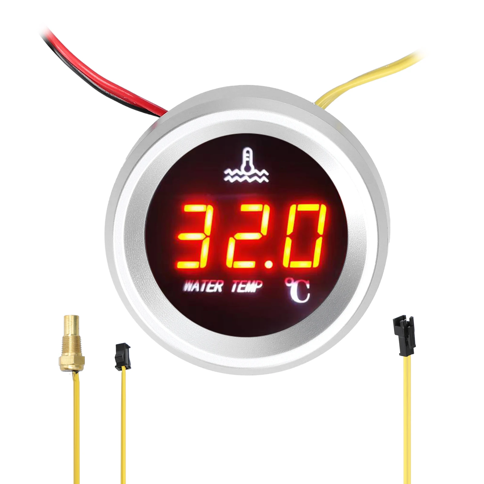 수온 게이지 자동차 디지털 계량기 LED 디스플레이, 온도 센서 알람 기능, 9-36V, 52mm