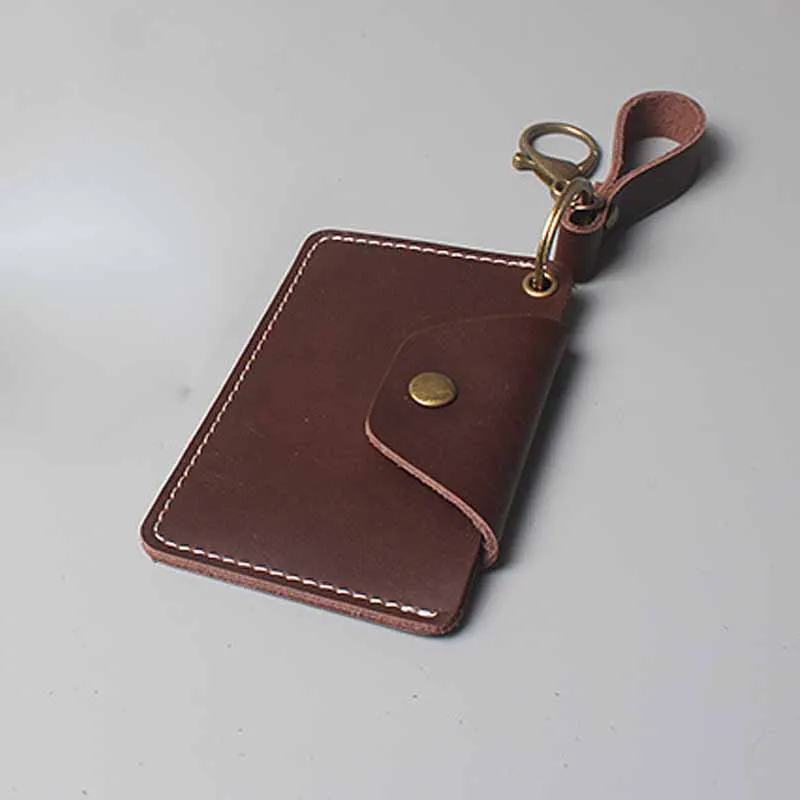 Premium Cowhide Leather RFID Blocking Card Holder – Slim Multi-Pocket Wallet with Keychain