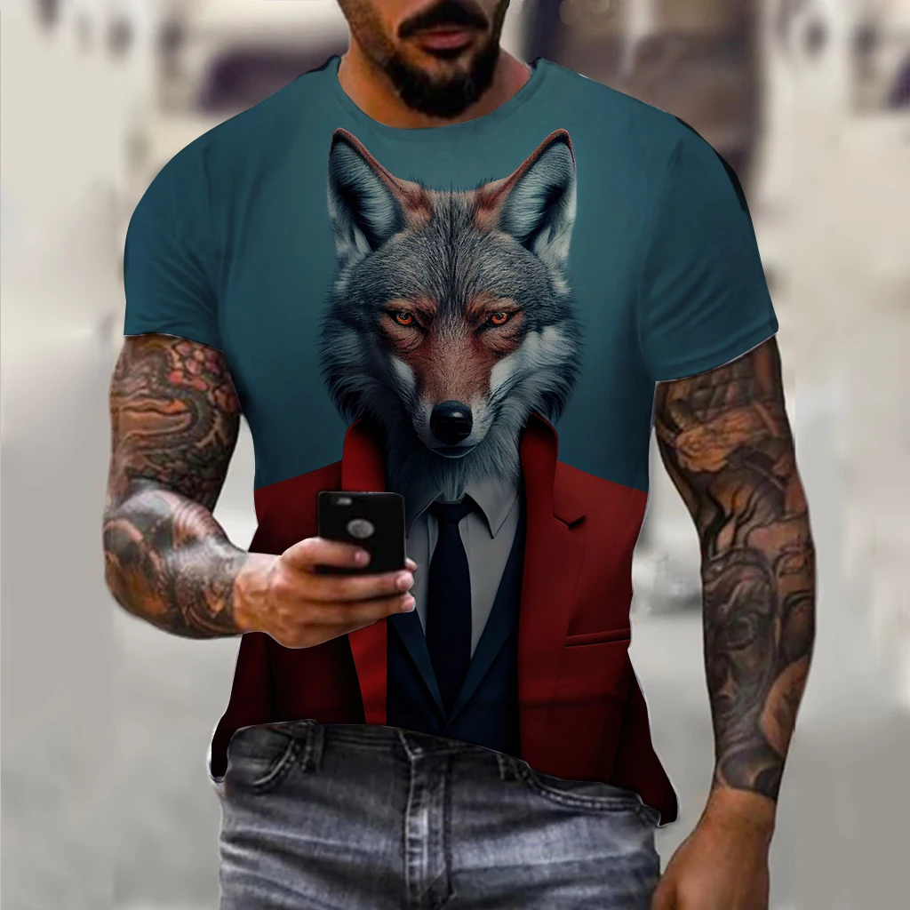 

Men's T Shirt with Suit Animal Graphic T Shirts 3D Printing Oversized Tops Funny Short Sleeves Summer Men's Clothing Casual Tees
