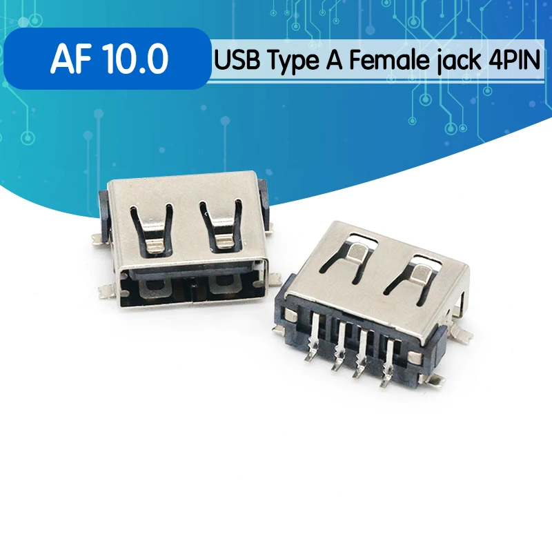 10 шт./лот SMD USB тип A гнездовой разъем 4PIN AF 0 монтажный для печатной платы черный