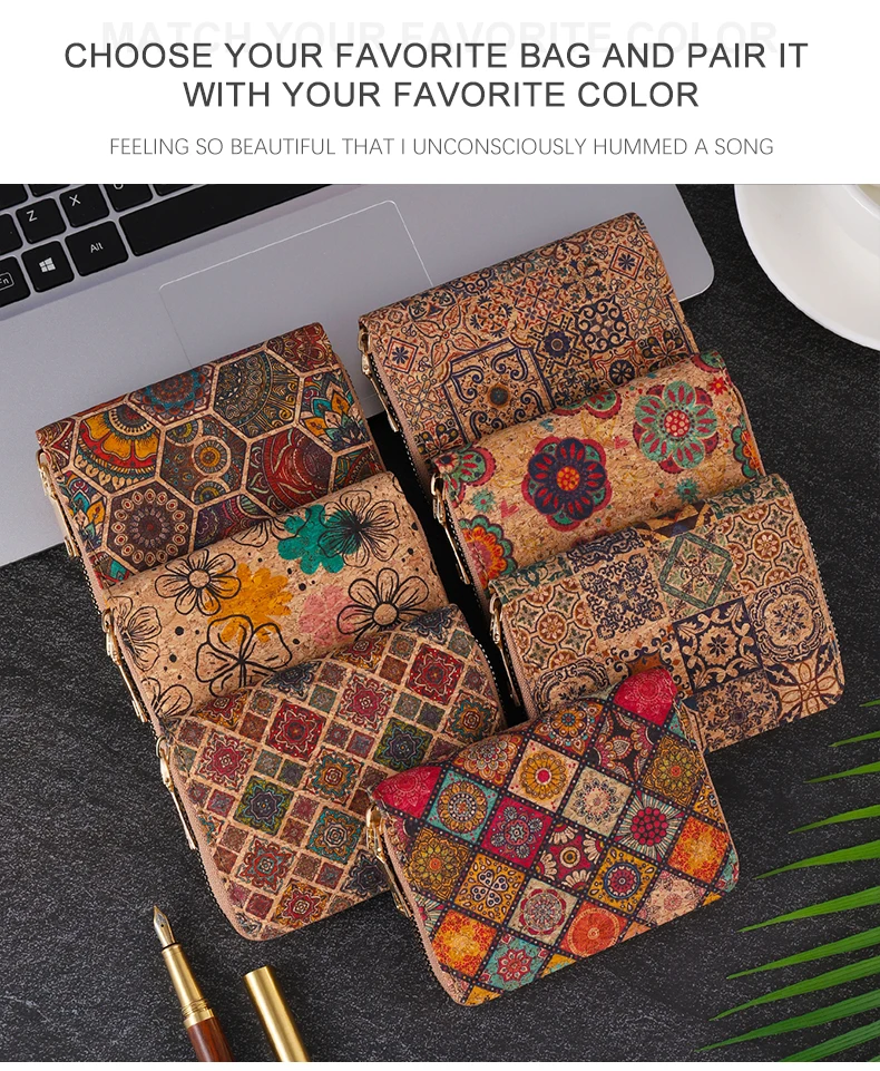 Cross border multifunctional Bohemian style short women's wallet, wood grain multi card slot wallet, large capacity portable car