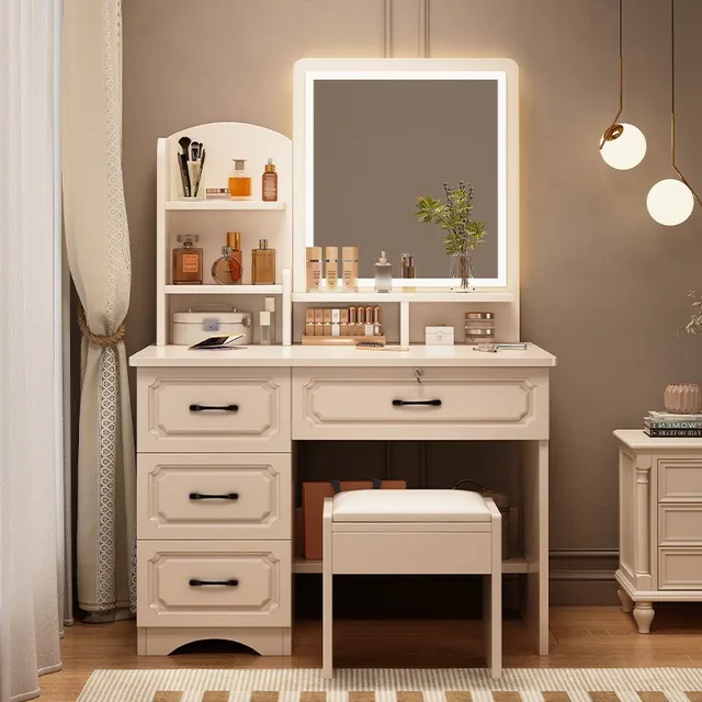 dressing table Small apartment with mirror storage storage makeup integrated table Modern simple European masterbedroomdressing