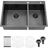 33x22 Black Drop In Double Bowl 60/40 Kitchen Sink, 33 Inch 16Gauge Black Drop In 60/40 Double Bowl Kitchen Sinks 1