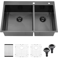 33x22 Black Drop In Double Bowl 60/40 Kitchen Sink, 33 Inch 16Gauge Black Drop In 60/40 Double Bowl Kitchen Sinks 1