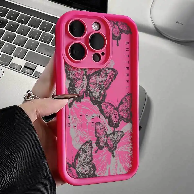 thumbnail image 1 of INS Retro Butterfly Silicone Phone Case For iPhone 11 12 13 14 15 Pro Max Plus XS X XR SE2020 Shockproof Bumper Back Cases Cover, 1 of 5