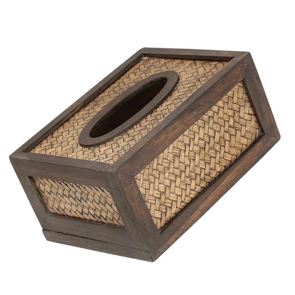 

1Pc Bamboo Woven Tissue Box Household Tissue Holder for Hotel Supplies (Coffee)