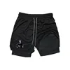 Bleach Print 2in1 Running Workout Shorts Men Gym Performance Compression Shorts with Phone Pocket Towel Loop Athletic Activewear