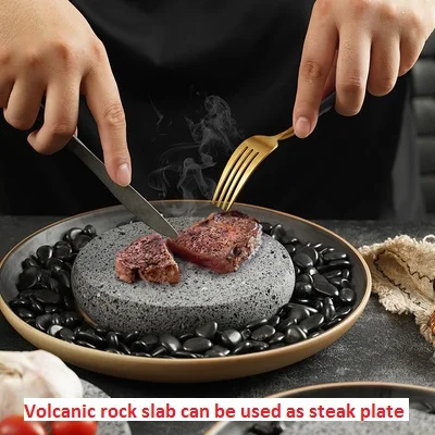Round Volcanic rock BBQ stone steak baking pan hotel western food cooking plate dessert plate stove base teacup pad 15/17/19/2