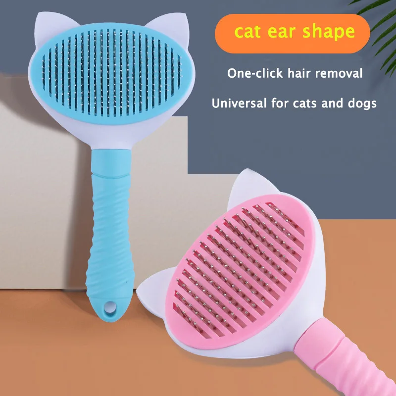 Pet Cat Brush Dog Hair Removes Comb Self Cleaning Slicker Brush For