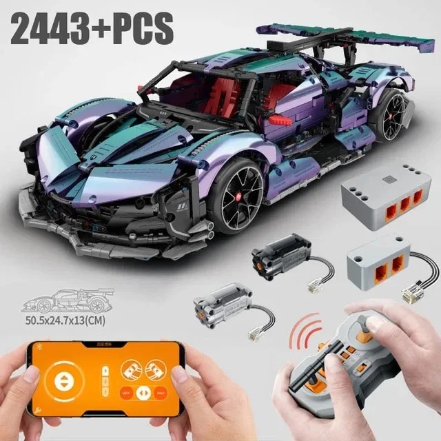 

Drift Apolloed Super Racing Sports Car Building Block APP Remote Control Programming Color Change Assembly Toy Boys Adult Gift