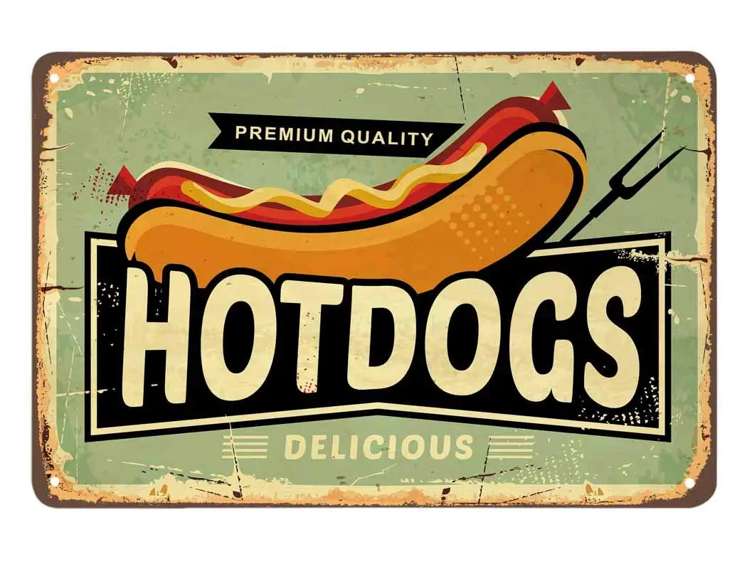 

Жестяной знак Hotdogs, вкусная Быстрая Еда, искусственный хлеб, мясо, колбаса, винтажные металлические жестяные знаки для кафе, баров, пабов, магазинов