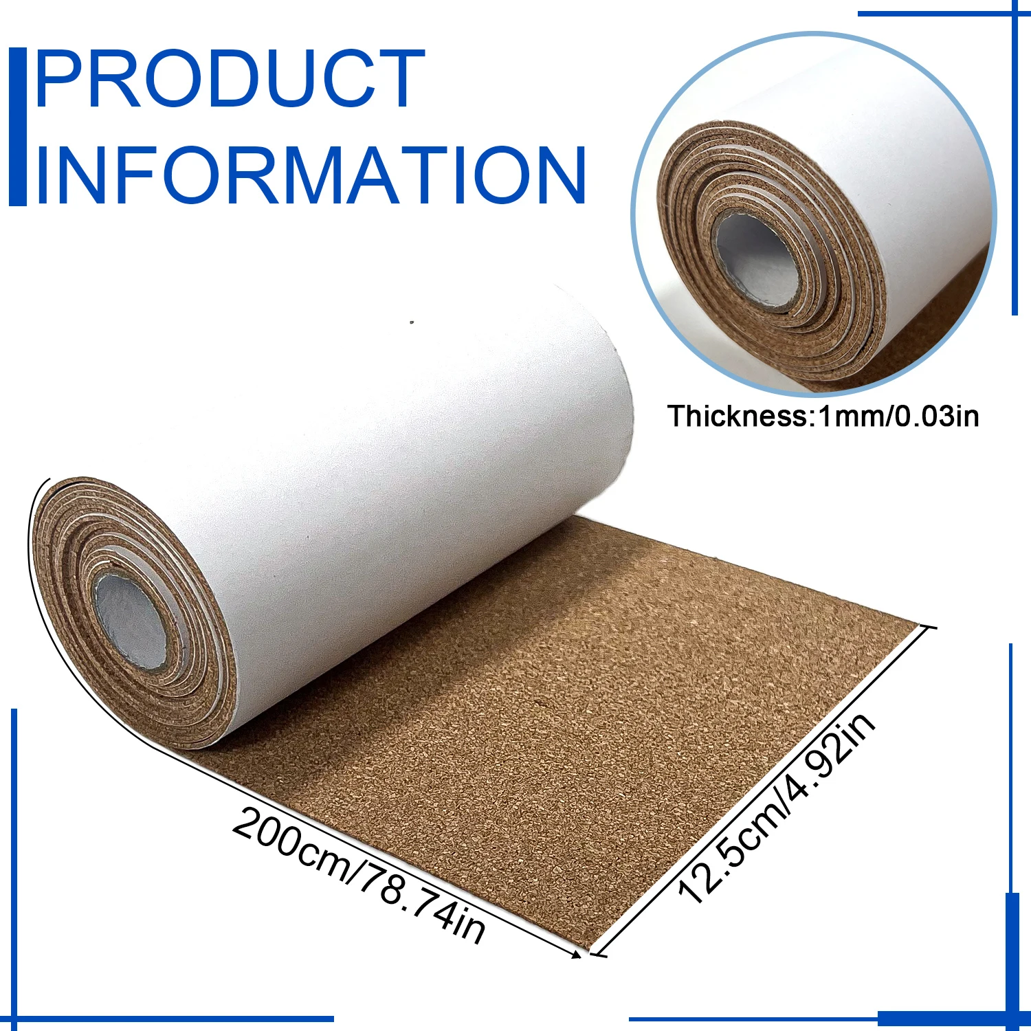 12.5x200cm 셀프 접착 코르크 1mm 또는 2mm 두께 천연 코르크 시트, 강력한 접착 뒷면으로 DIY 프로젝트 및 벽 장식에 적합