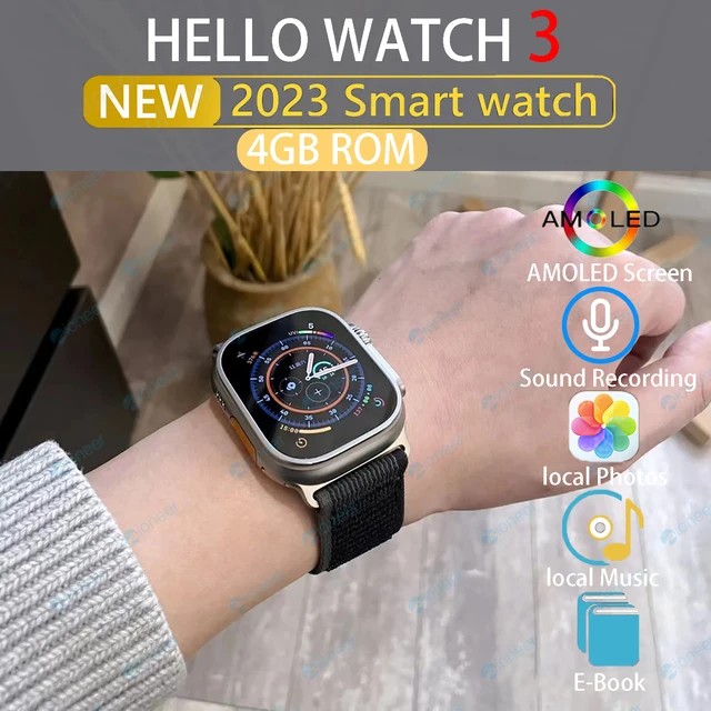 Hello Watch 3 Plus Smart Watch 2.04 Inch 4GB ROM AMOLED Men Smartwatch  Wireless Charging Bluetooth Call Local Music Photo Album - AliExpress