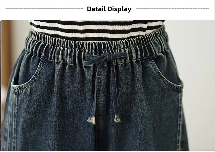 Loose Fit Straight Leg Jeans High Waist Cotton Polyester Blend Casual Wide Leg Pants Heavy Embellishment Bootcut Trousers