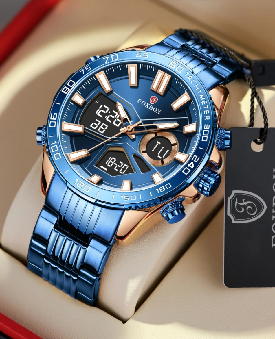 Men Watches Quartz Digital Male Clock Military Sport Blue Stainless Steel Man's Wrist watch_voghion.com