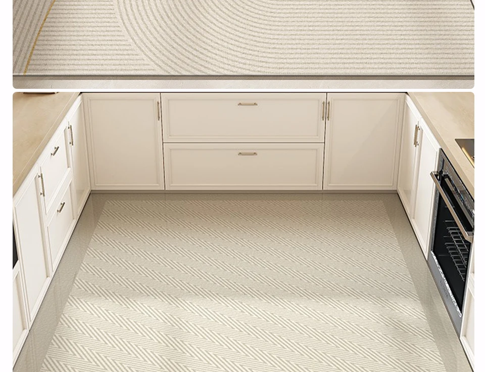 Kitchen Floor Mat Large Area Waterproof Carpet Pvc Leather Oil-proof Non-slip Foot Mats Line Minimalist Home Decoration Rug