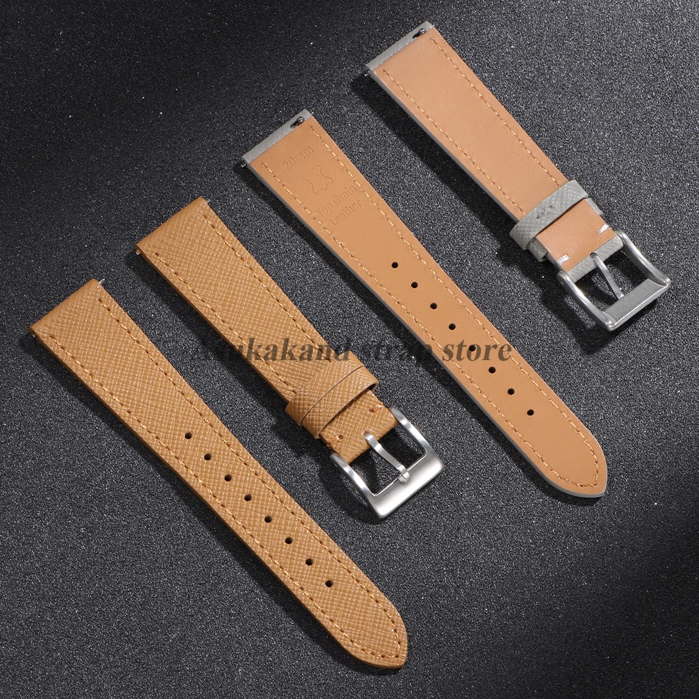 Vintage Stitched Saffiano Leather Watch Strap - Premium Grade Quick Release