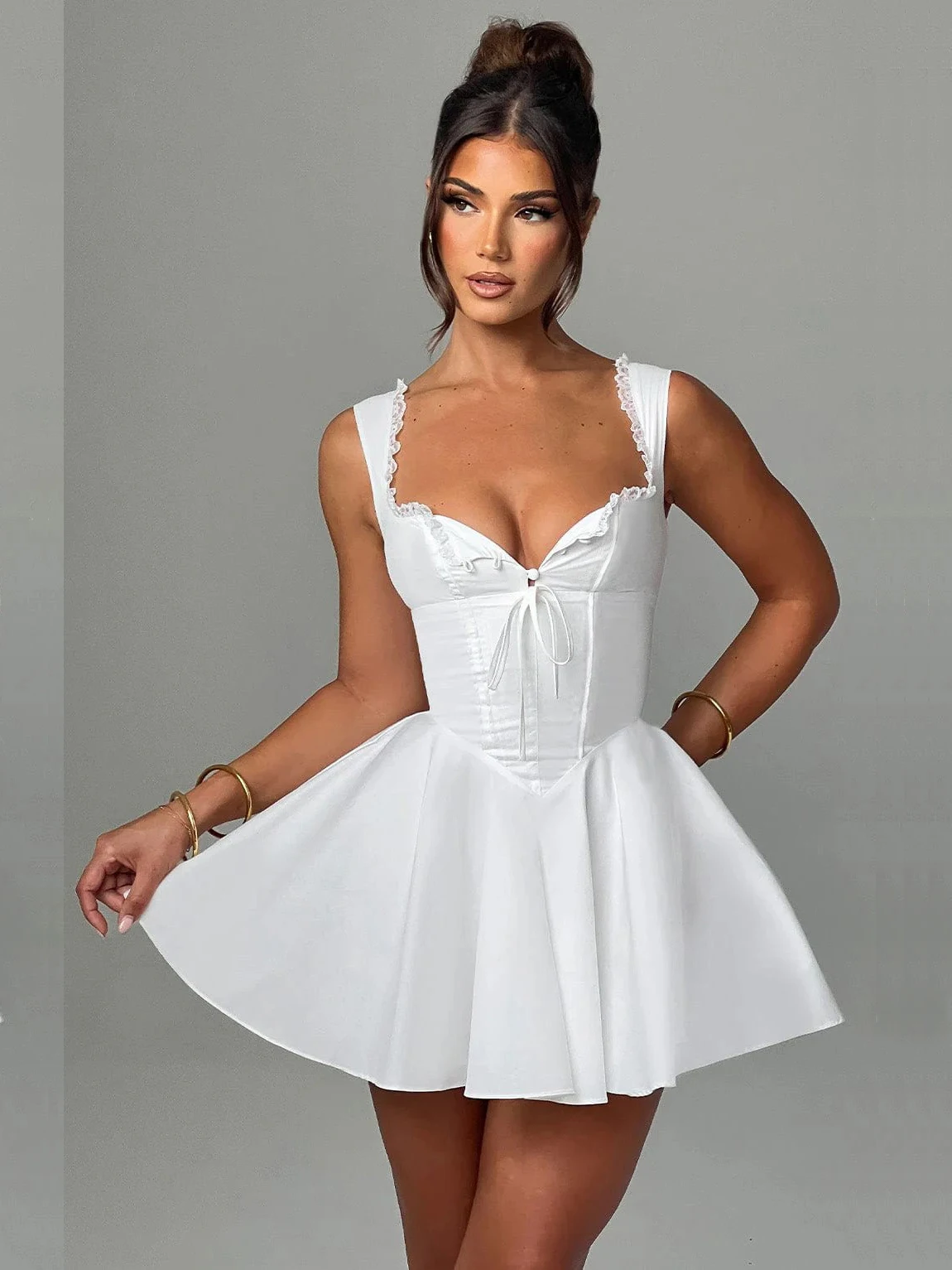 Damenkleid Neuer Stil Sexy Spitze V-Ausschnitt Europäisch-Amerikanisch Einfarbig Sommer Spaghetti-Träger Mode Retro Patchwork Figurbetont Elegantes Damen-Party-Abendkleid – Detail 7