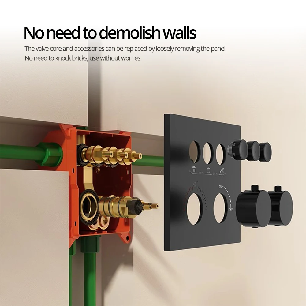 Embedded box Thermostatic Shower Faucet Gunmetal Ceiling Shower Head & Shelf Wall Mounted Mixer Tap Hot And cold Bathroom Tap