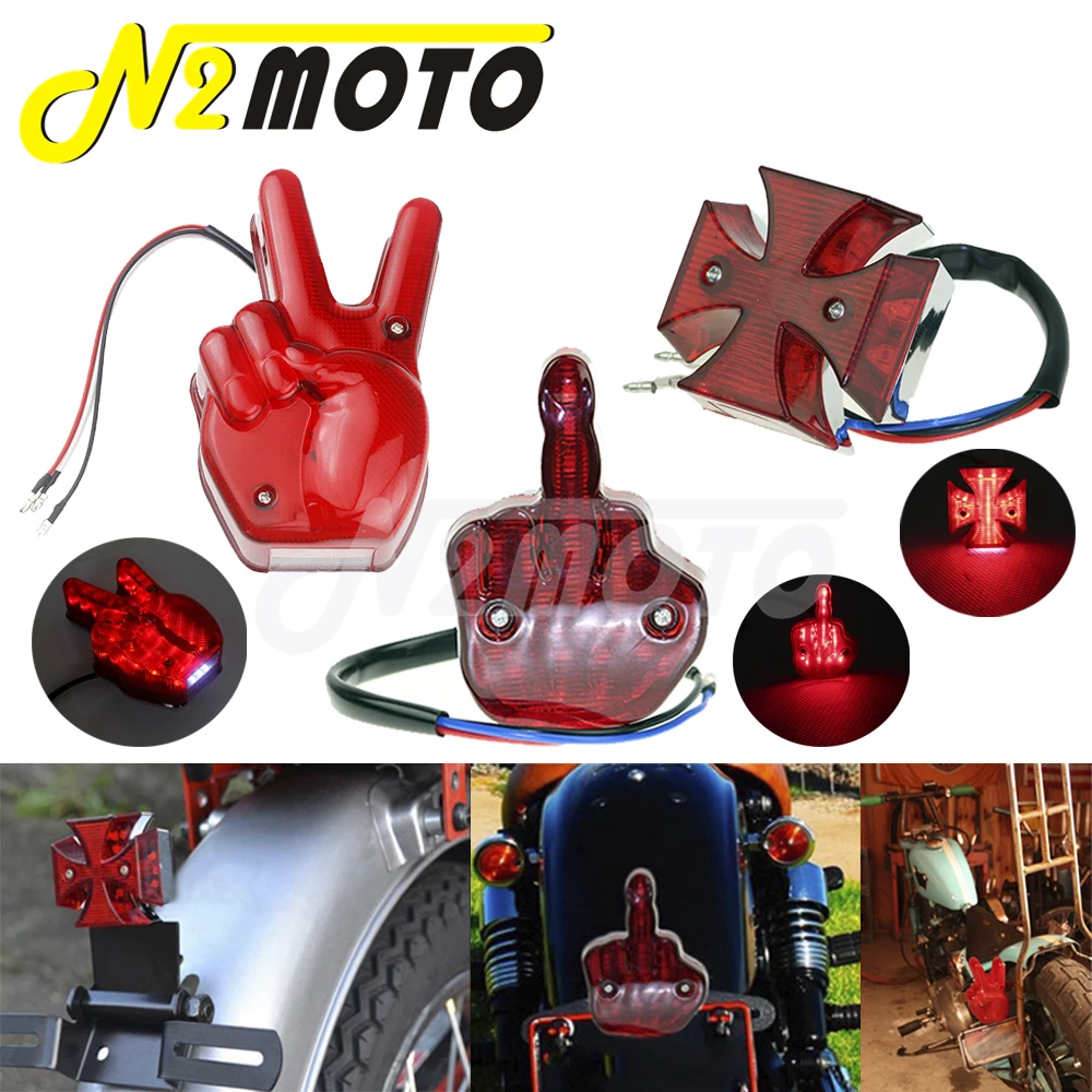 

LED Middle Finger Tail Light For Harley Scrambler Bonneville Yamaha Suzuki Honda Peace Sign License Plate Rear Brake Stop Lamp