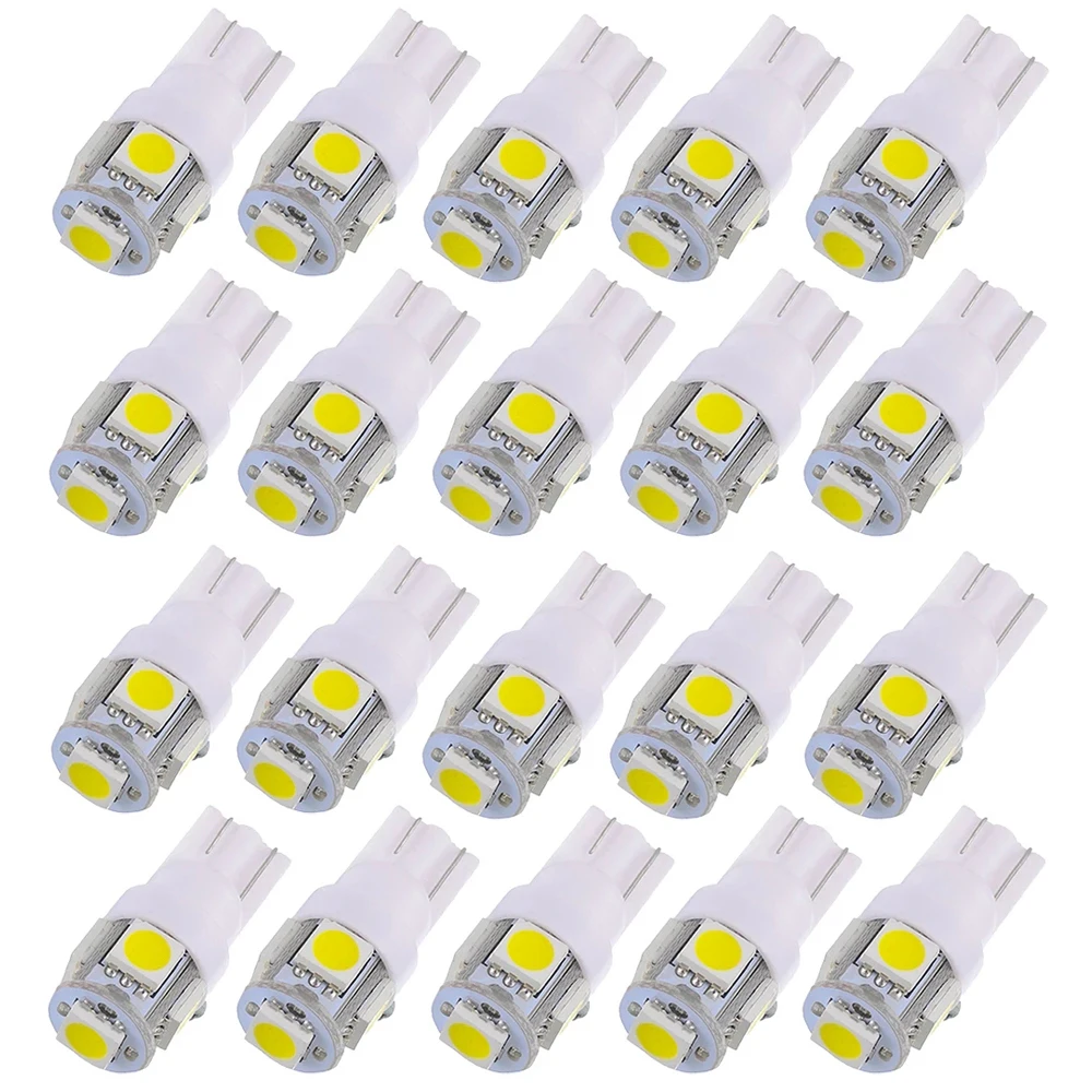 

20Pcs W5W 5050 5SMD Car T10 LED 194 168 Wedge Replacement Instrument Panel Lamp White Blue Bulbs for Clearance Lights 12v