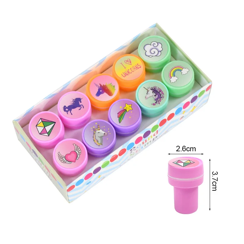 10Pcs Cartoon Self-ink Stamps Unicorn Mermaid Pattern Kids Birthday Party Favors Gift Toys DIY Scrapbook Decoration Supplies