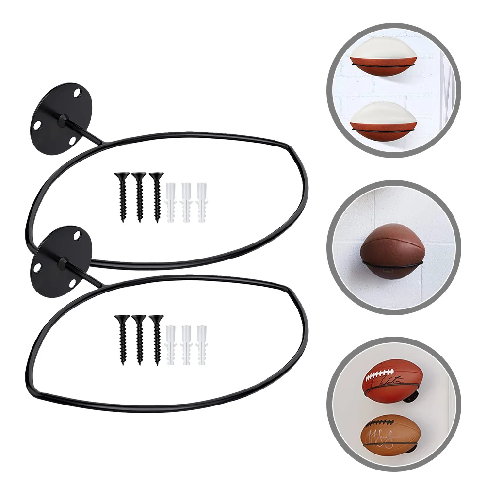 

2 Pcs Rugby Wall Mount Mounted Ball Holder Basketball Hoop Football Decor Sports
