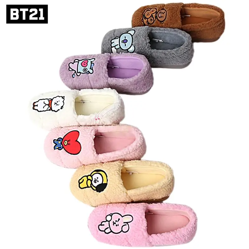 

Original Kawaii Bt21 Anime Tata Rj Winter Slippers Lambs Wool Indoor Shoes Boys Girls Soft Home Shoes Non-Slip Cotton Slippers