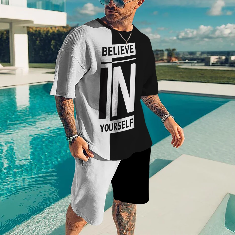 Summer Men Sets Street T Shirt Shorts Suit 3D Digital Print Casual O-Neck Tracksuit Oversized Beach Sportwear Male Clothing