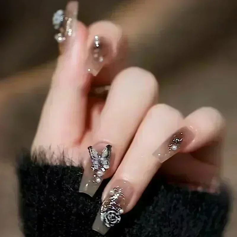 Ballerina Long Square Nail Tips False Nails Wearable Fake Nails Butterfly Camellia Flower Pearl Design Press on 24Pcs fake nails false nails nail tips false nail tips