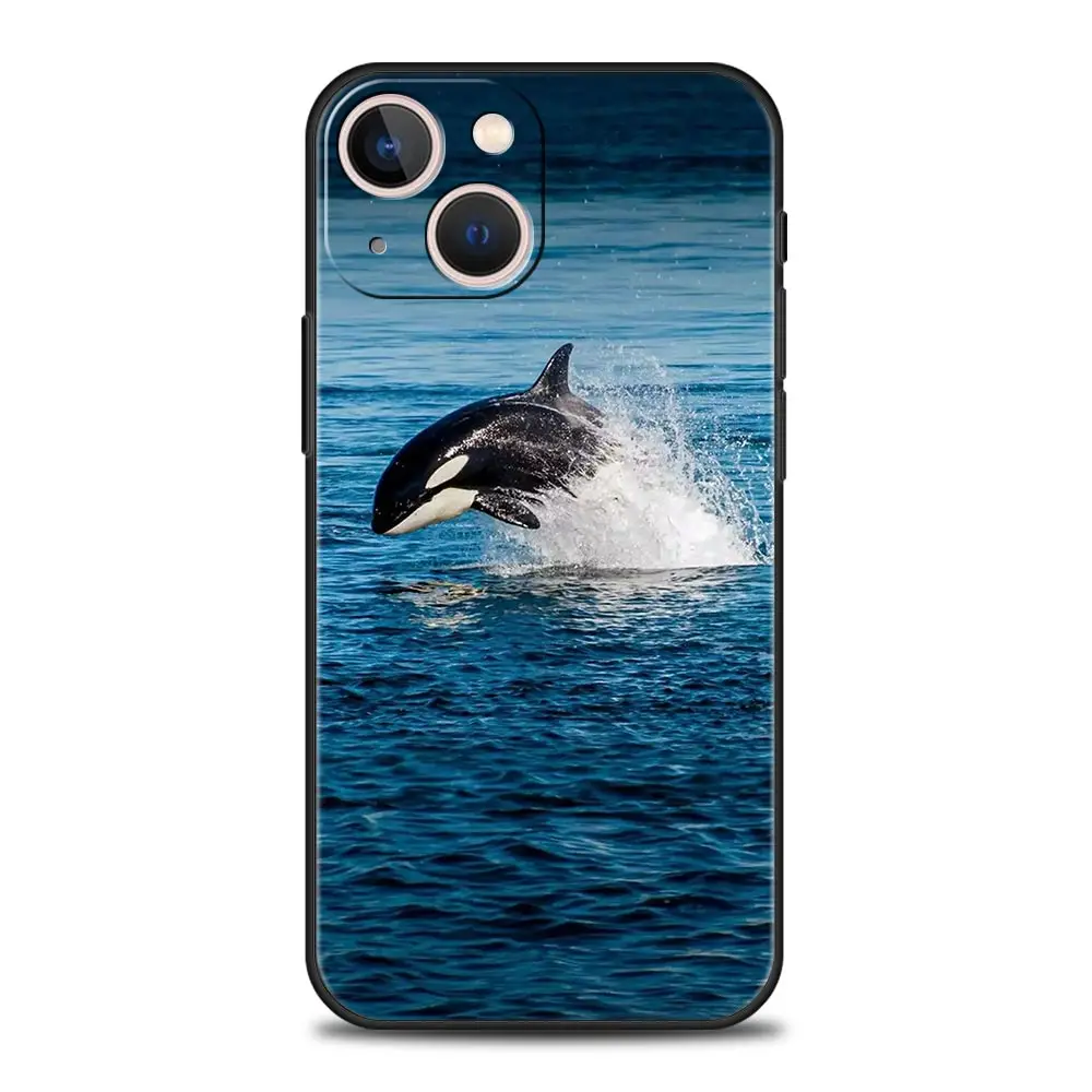 Luxury Black Silicone Phone Case with Orca Whale Design