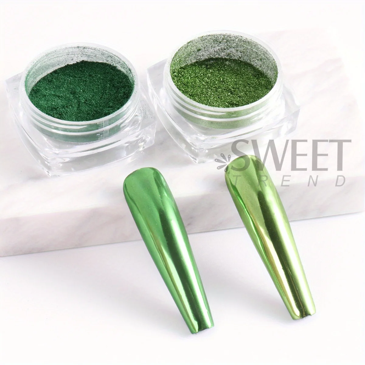 2Bottle Green Mirror Nail Art Glitter Gradient Y2K Summer Plant Effect Magic Metallic Chrome Pigment Powder Manicure Decor Flash