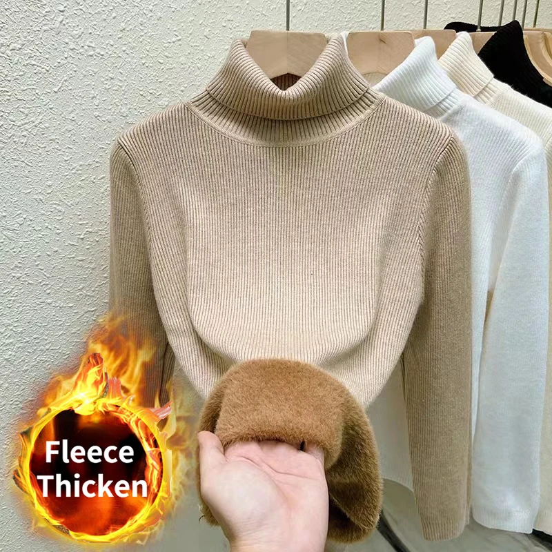 Women's Turtleneck Sweater Thick Warm Long Sleeve Knitted Pullover Female Clothing Casual Jumpers 2024 New Autumn Winter Spring