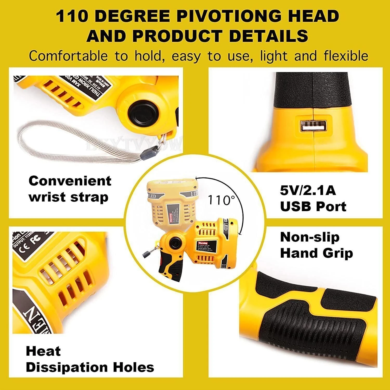 1120LM Flashlight LED Work Light For DeWalt 20V MAX XR Li-Ion Battery with USB P