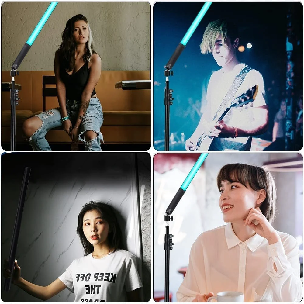 RGB 핸드 헬드 플래시 스피드 라이트 사진 조명 삼각대 스탠드가있는 Led 비디오 라이트 스틱 지팡이 파티 다채로운 채우기 램프