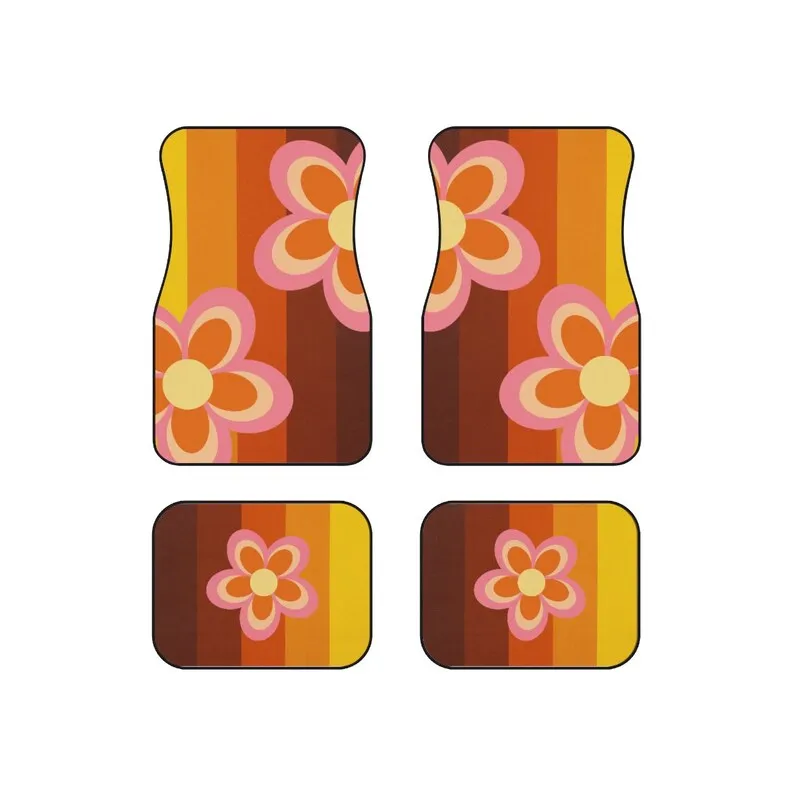 Boho Flower Car Floor Mat, Vintage Car Floor Mat, Hippie Car Mat