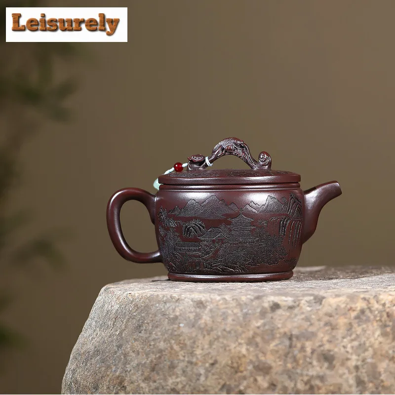 620ml Yixing Purple Clay Teapots Handmade Landscape Large Caliber Pot Raw Ore Stone Red Mud Kettle With Filter Zisha Teaset Gift