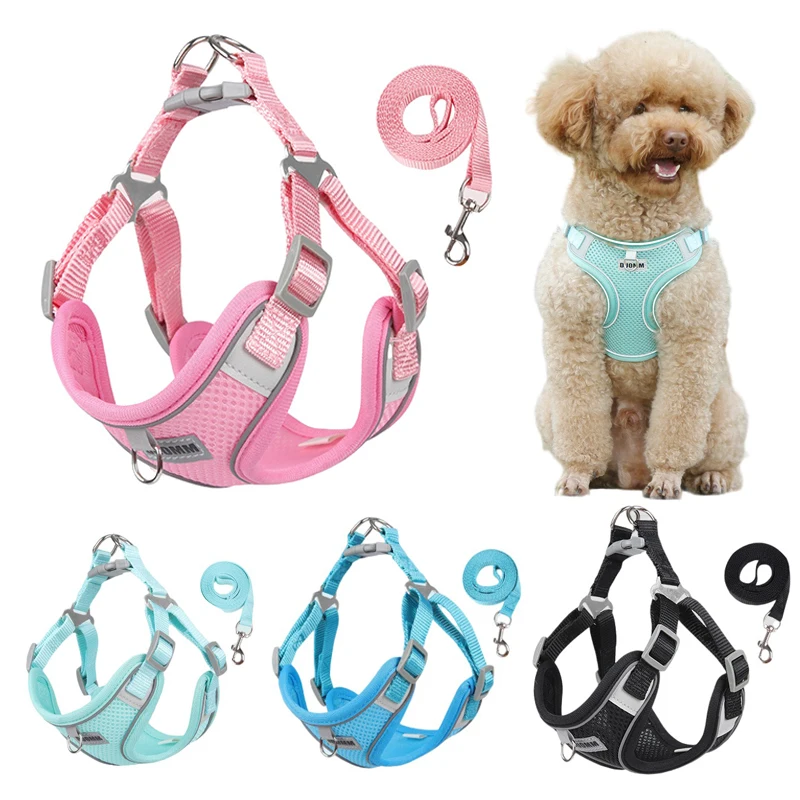 Reflective Dog Harness and Leash Set Small Medium Dogs Puppy Cat Mesh Harness Vest No Pull Pug Chest Strap Dog Accessories