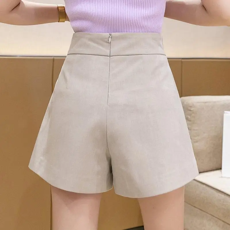Spring Summer New High Waist Button Patchwork Shorts Solid Color Slim Simplicity Wide Leg Pants Office Fashion Women Clothing